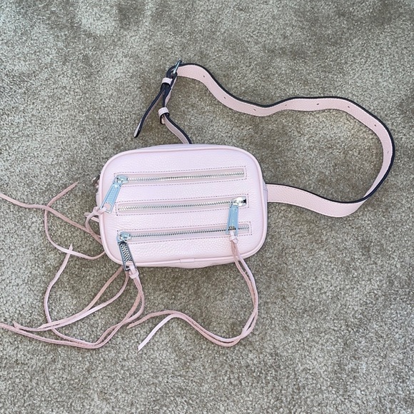 nwt Rebecca Minkoff 3 Zip Fanny Pack Pebbled Pink Cowhide Leather Cross Body - Picture 5 of 7